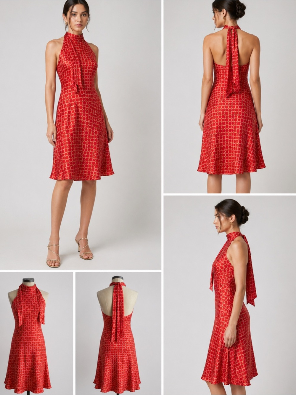 DONNA RICCO Silk Halter A-line dress